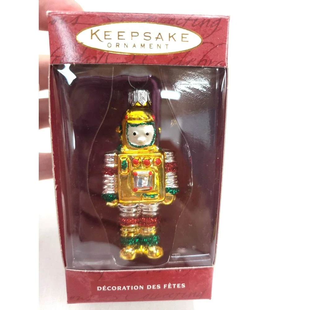 Hallmark Ornament 2000 LI'L ROBOT Hand Blown Glass NEW Gold Red White Green
